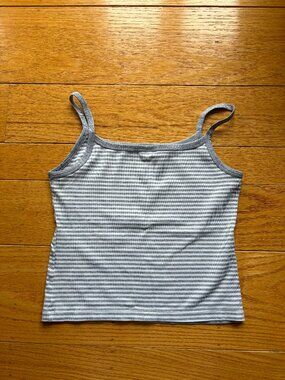 Uniqlo Gray and White Mini Camisole Striped Top in Size Medium